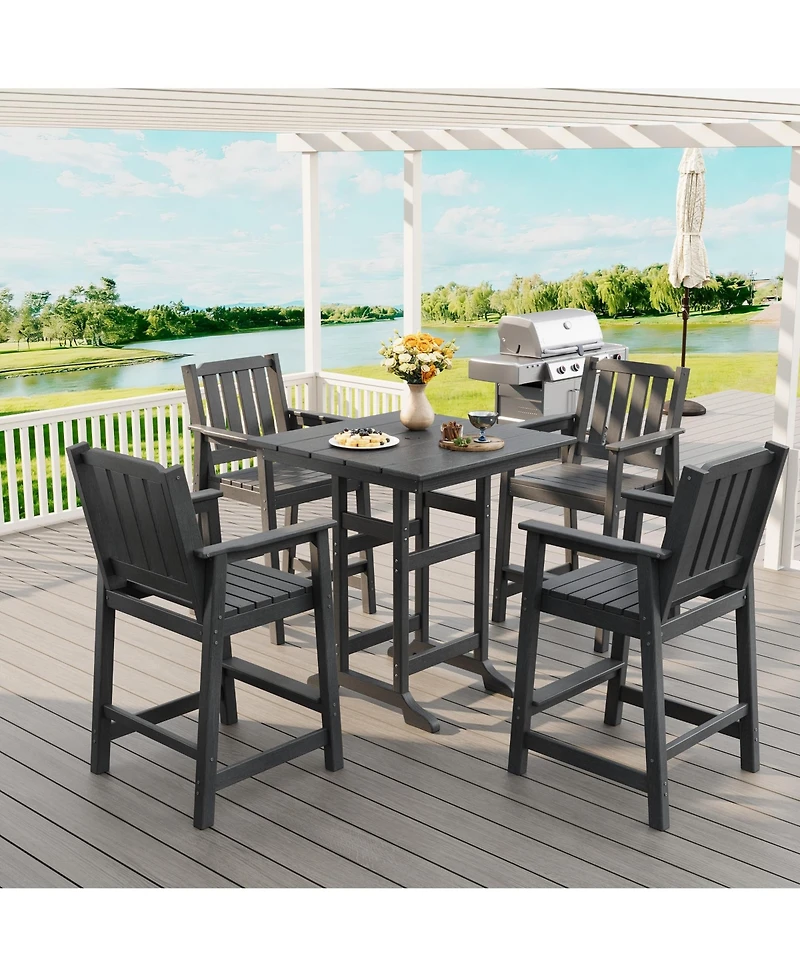 homfan 5-Piece Outdoor Dining Set – Square Table with Umbrella Hole and 4 Armrest Chairs, All-Weather Hdpe Furniture for Backyard, Deck and Patio