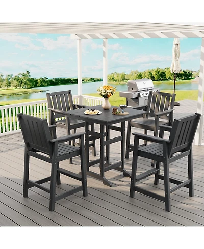 homfan 5-Piece Outdoor Dining Set – Square Table with Umbrella Hole and 4 Armrest Chairs, All-Weather Hdpe Furniture for Backyard, Deck and Patio