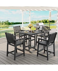homfan 5-Piece Outdoor Dining Set – Square Table with Umbrella Hole and 4 Armrest Chairs, All-Weather Hdpe Furniture for Backyard, Deck and Patio