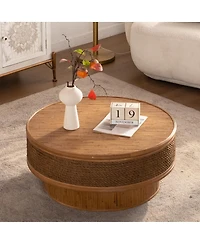 Streamdale Furniture 31.5" Round Retro Rattan Coffee Table with Flip-Top Storage