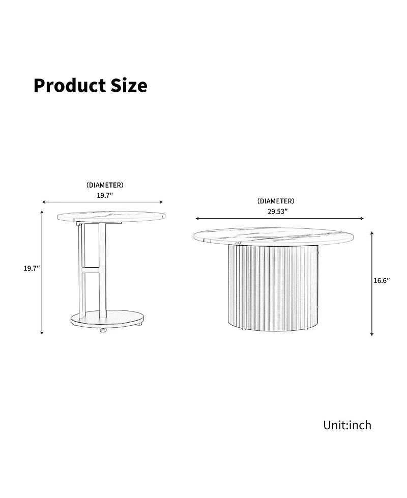 Streamdale Furniture 3-Piece Modern Nesting Coffee Table Set with Faux Marble Top and Metal Legs