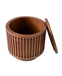 Streamdale Furniture 18.9" Round Wooden Lattice Side Table with Hidden Storage