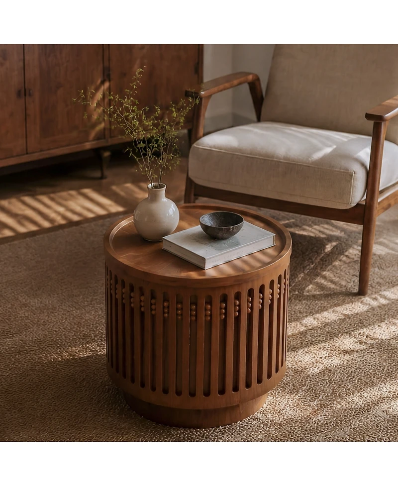 Streamdale Furniture 18.9" Round Wooden Lattice Side Table with Hidden Storage