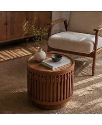 Streamdale Furniture 18.9" Round Wooden Lattice Side Table with Hidden Storage