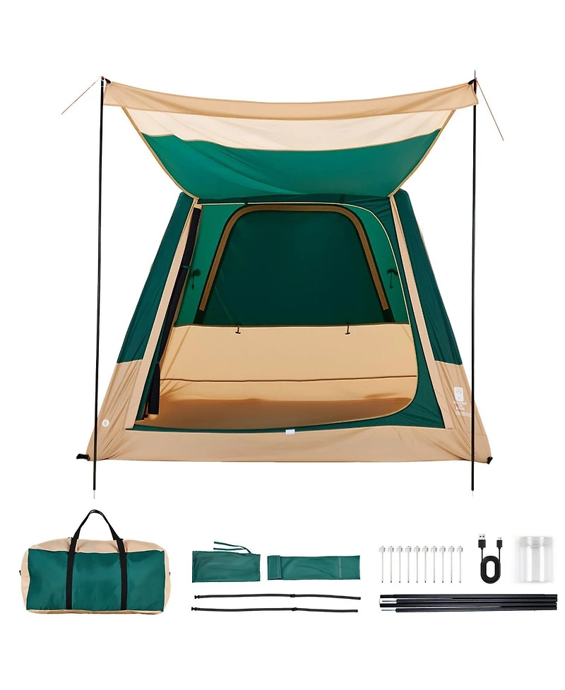 Mountaintop 4-Person Green Inflatable Cabin Tent, Rechargeable Pump, Tpu Tube, 5 Mesh Windows, Waterproof Portable with Carry Bag for Camping Hiking