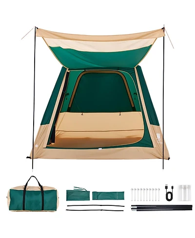 Mountaintop 4-Person Green Inflatable Cabin Tent, Rechargeable Pump, Tpu Tube, 5 Mesh Windows, Waterproof Portable with Carry Bag for Camping Hiking