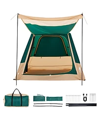 Mountaintop 4-Person Green Inflatable Cabin Tent, Rechargeable Pump, Tpu Tube, 5 Mesh Windows, Waterproof Portable with Carry Bag for Camping Hiking