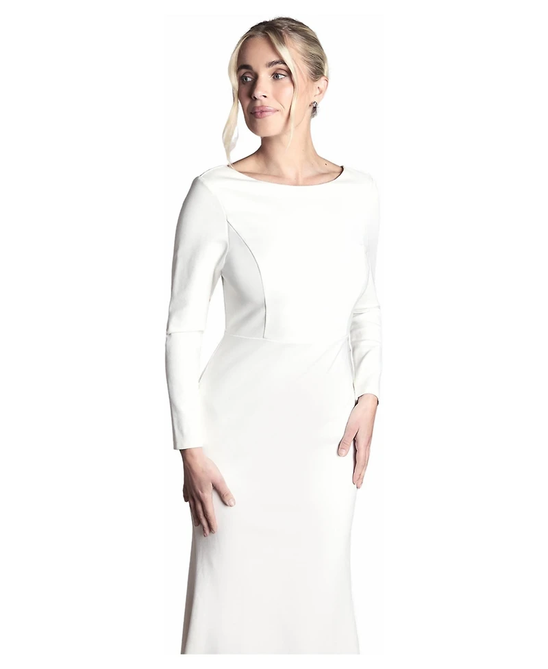 Coast Women's Slash Neck Long-Sleeve Puddle Wedding Dress