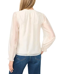 CeCe Women's Ruffle-Neck Long-Sleeve V-Neck Blouse
