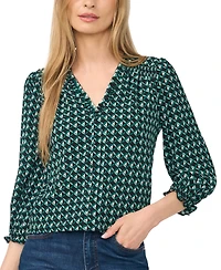 CeCe Women's Button-Detail V-Neck 3/4-Sleeve Blouse