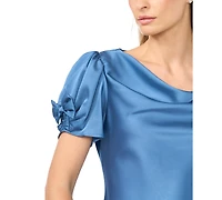 CeCe Women's Cowl Neck Bubble Short Sleeves Top