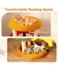Hongge 42 Inch Burger-Shaped Multi-Level Cat Tree with Padded Top Perch