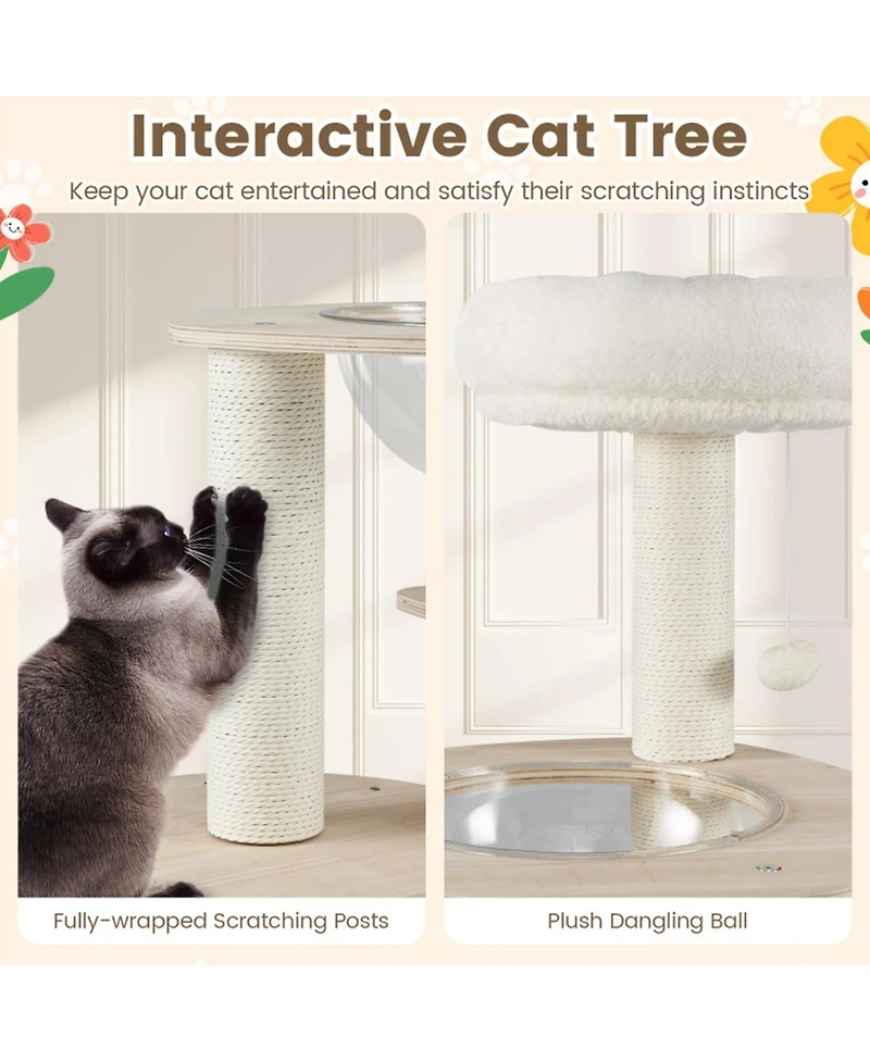 Hongge Wooden 52 Inch Cat Tree Tower with Enclosed Space Capsule