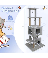 Hongge Five-Tier 64 Inch Cat Tree with Two Extra Large Condos