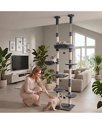 Hongge Six-Tier Floor to Ceiling Cat Tree with Rotatable Plush Bed