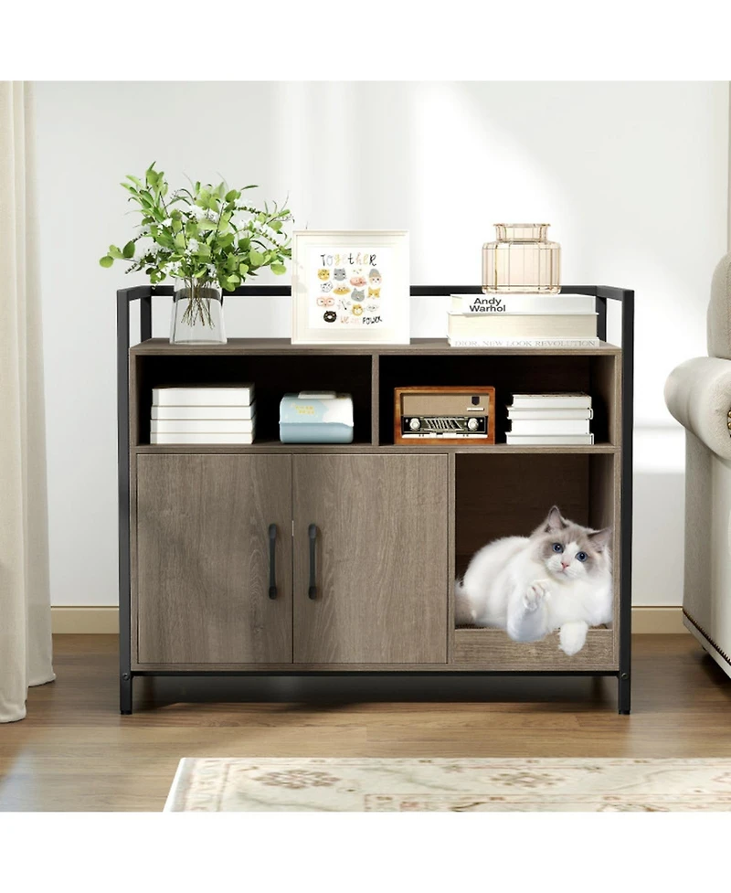 Hongge Hidden Cat Washroom with Double-Door Cabinet Guardrailed Tabletop and Scratch Board