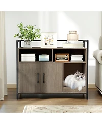 Hongge Hidden Cat Washroom with Double-Door Cabinet Guardrailed Tabletop and Scratch Board