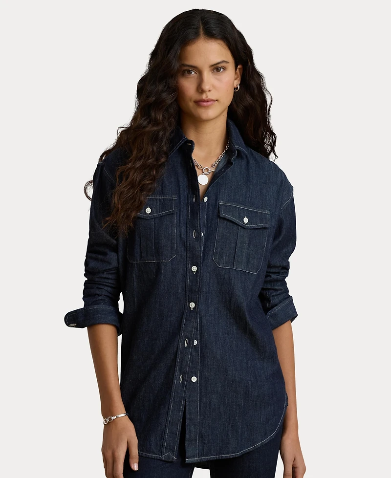 Lauren Ralph Women's Long-Sleeve Point Collar Denim Shirt