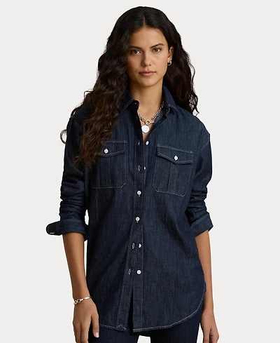 Lauren Ralph Women's Long-Sleeve Point Collar Denim Shirt