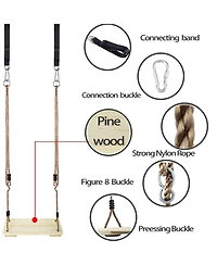 Piscifun Adjustable Nylon Rope Wooden Swing Seat With Hanging Tree Straps For Patio Yard Porch