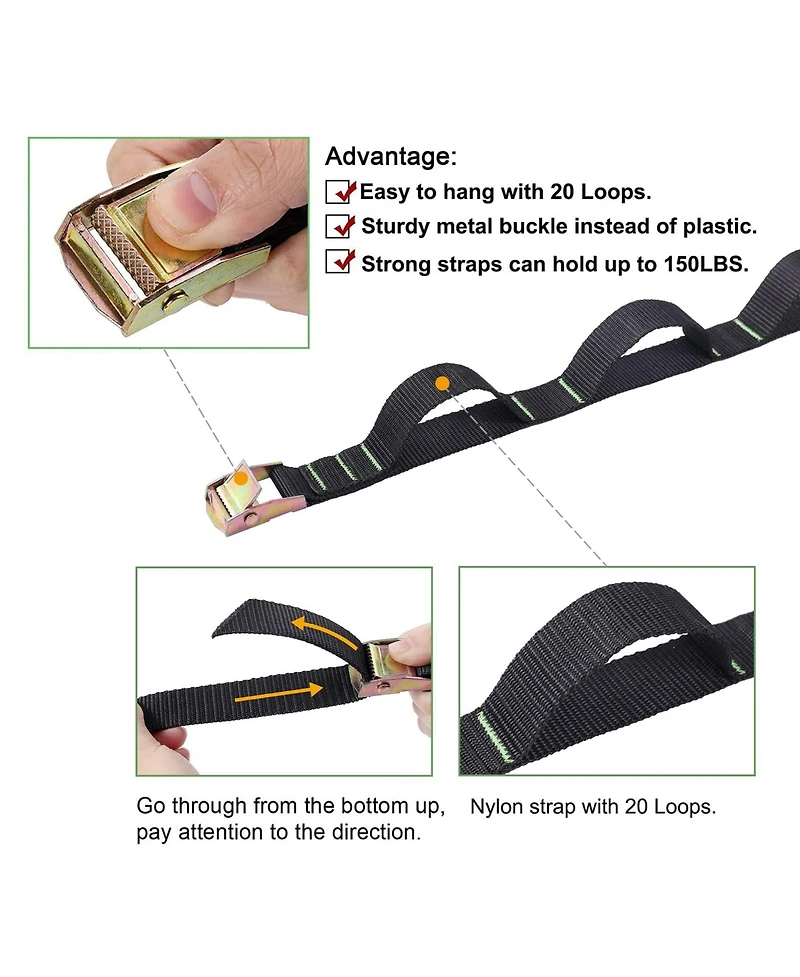 Piscifun Camping Tree Hanging Organizer 20 Loops 4 Carabiner Hooks 6 S Hooks Outdoor Gear Storage Strap