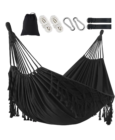 Piscifun Brazilian Style Double Hammock With Fringe 2 Person Indoor Outdoor Relaxation Easy Setup Carry Bag