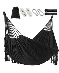 Piscifun Brazilian Style Double Hammock With Fringe 2 Person Indoor Outdoor Relaxation Easy Setup Carry Bag