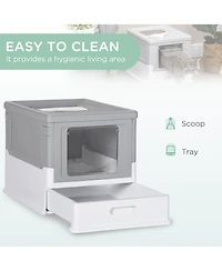 Ruie Fully Enclosed Cat Litter Box with Front Entry Top Exit and Scoop
