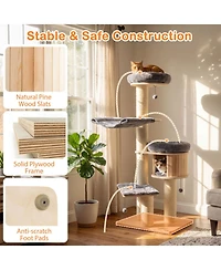Hongge 68.5-Inch 4-Layer Wooden Cat Tree Tower with Sisal Posts