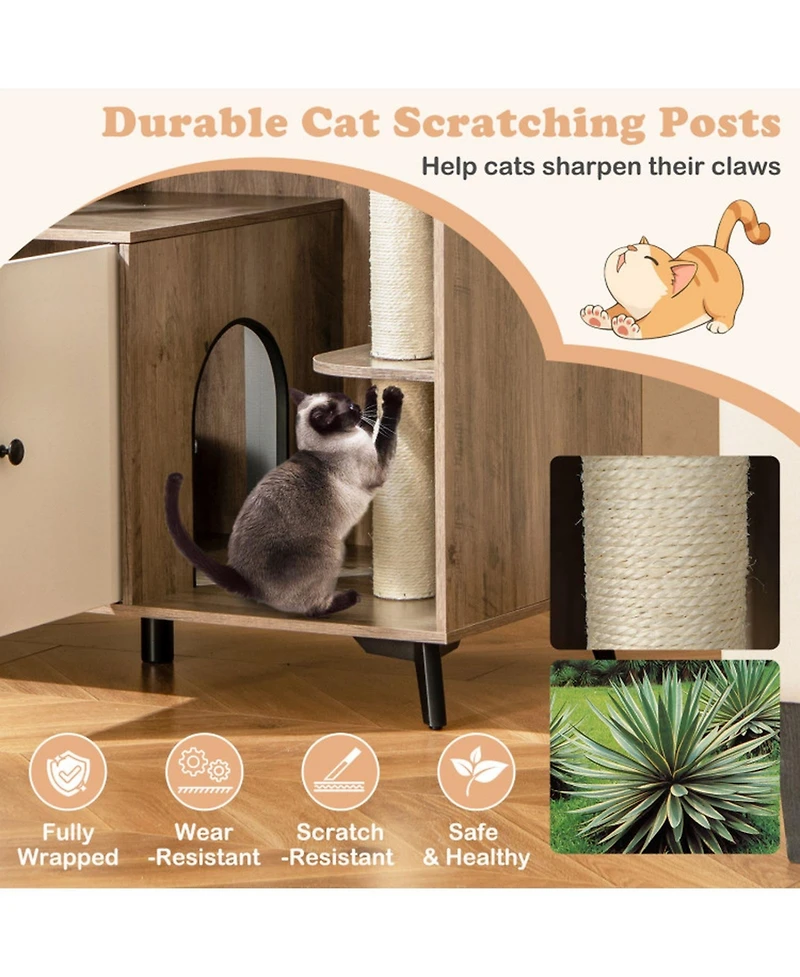 Hongge Cat Litter Box Enclosure with 3 Sisal Scratching Posts