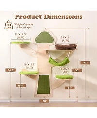 Hongge Wall-Mounted Cat Shelves Set with Cushioned Perches, 71 Inch