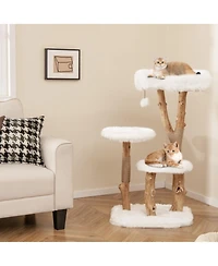 Hongge Solid Wood Cat Tree with Jute Scratching Posts