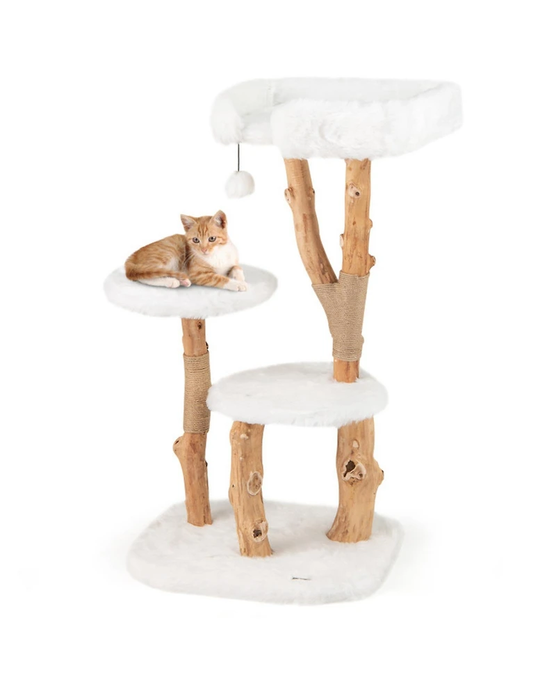 Hongge Solid Wood Cat Tree with Jute Scratching Posts