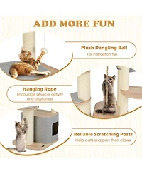 Hongge Modern Wooden Cat Tower with Hanging Hammock, 63 Inch