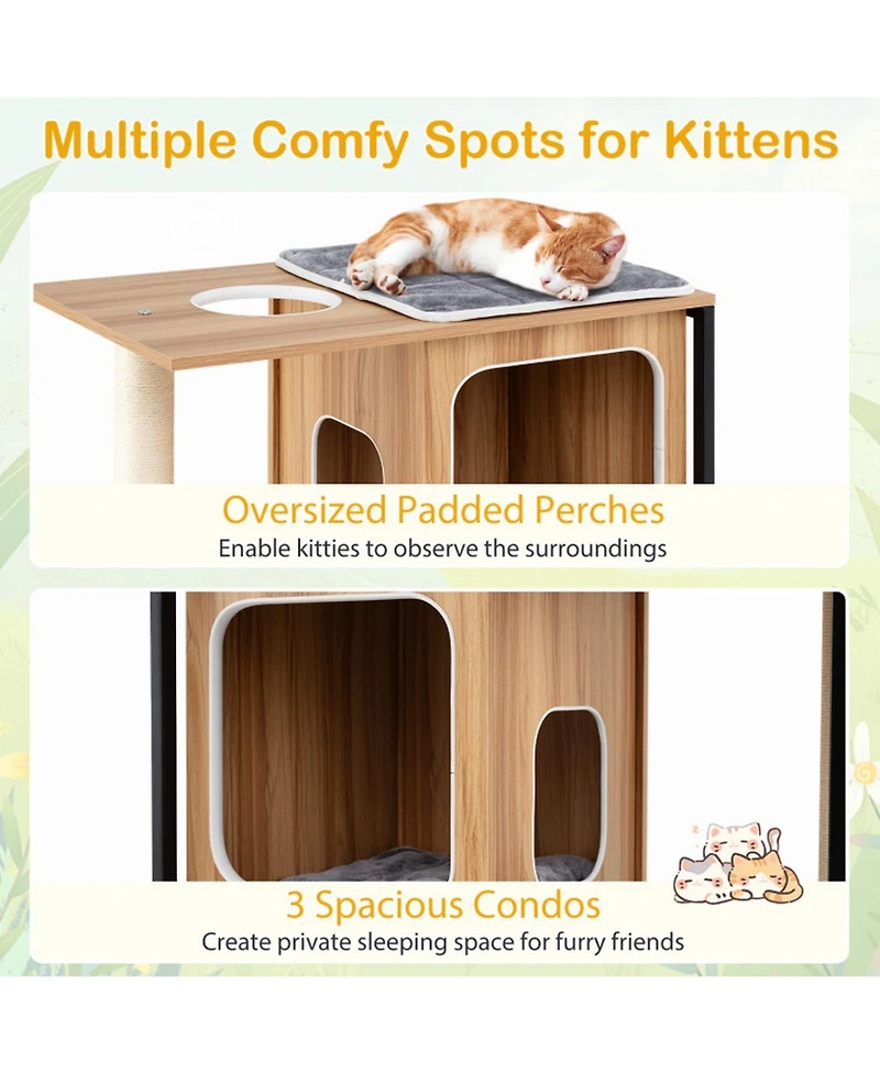 Hongge Metal-Frame Modern Cat Tree with Enclosed Cat House, 52 Inch