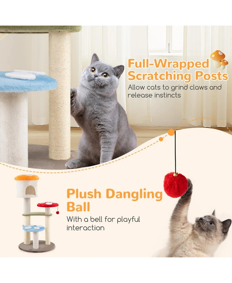 Hongge Mushroom-Shaped Cat Tree with Sisal Scratching Posts