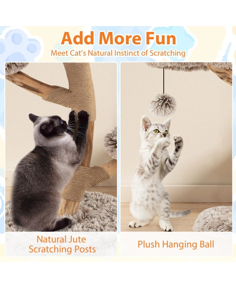 Hongge Pear Wood Cat Tree with Jute Scratching Posts, 35.5 Inch