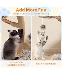 Hongge Pear Wood Cat Tree with Jute Scratching Posts, 35.5 Inch