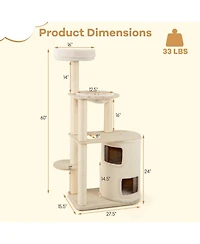 Hongge Cat Tree Tower with Two-Story Enclosed Condo
