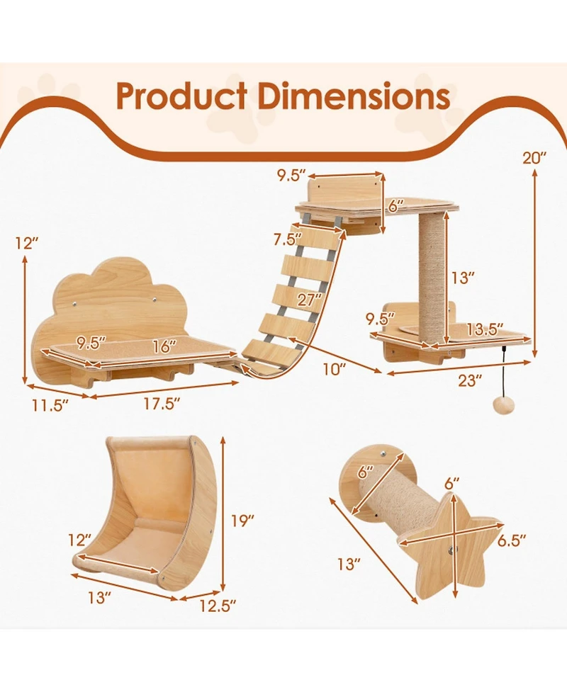 Hongge Wall-Mounted Cat Shelf Set with Suspended Cat Hammock