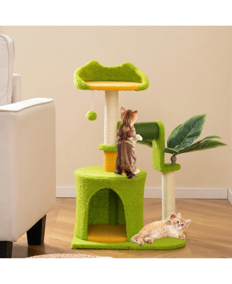 Hongge Palm Tree Cat Tower with Artificial Leaves, 31 Inch
