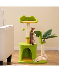 Hongge Palm Tree Cat Tower with Artificial Leaves, 31 Inch