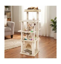 Hongge 58 Inch Large Cat Tree Tower with Swaying Aerial Skylight Condo