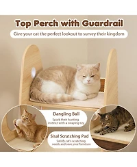 Hongge Rocket-Shaped 47 Inch Wooden Cat Tower with 2-Tier Condo