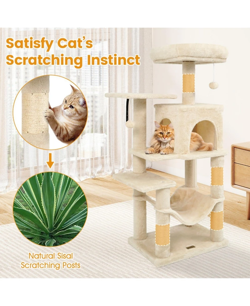 Hongge 44 Inch Multi-Level Cat Tower with Roomy 2-Door Condo