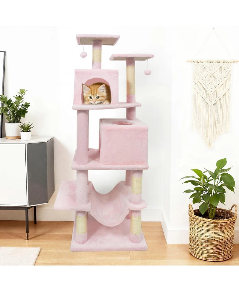 Hongge Wide-Base 57 Inch Cat Tower with Swinging Cat Hammock
