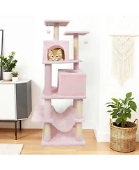 Hongge Wide-Base 57 Inch Cat Tower with Swinging Cat Hammock