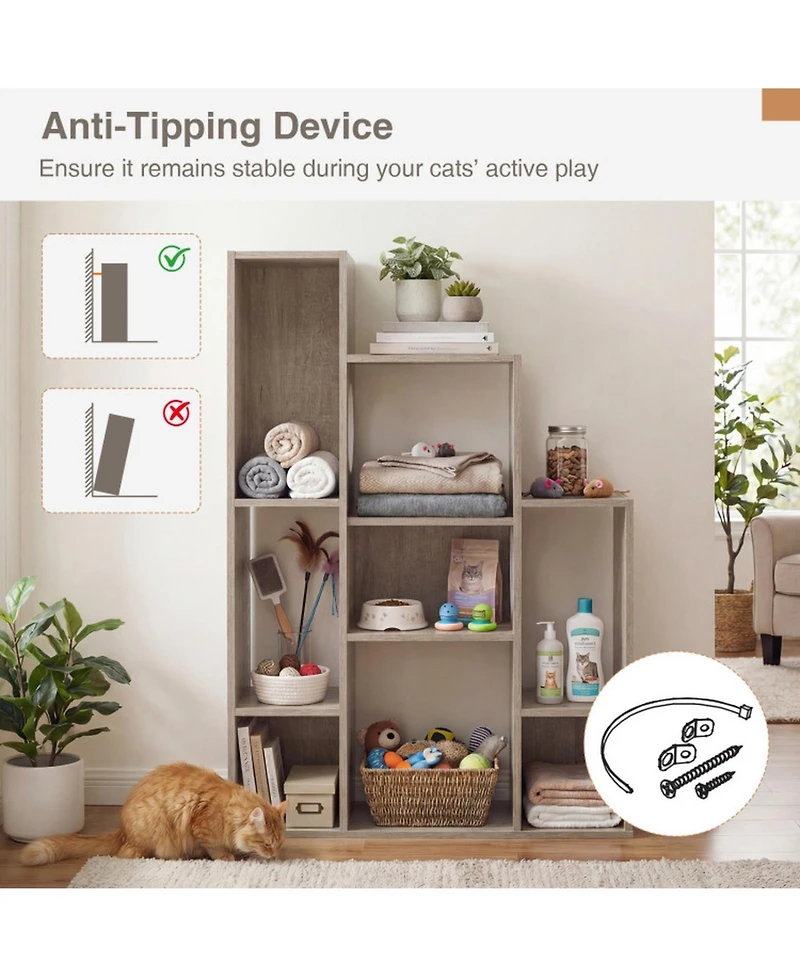 Hongge Modern Cat Bookshelf Tree with 8-Section Storage Cabinet