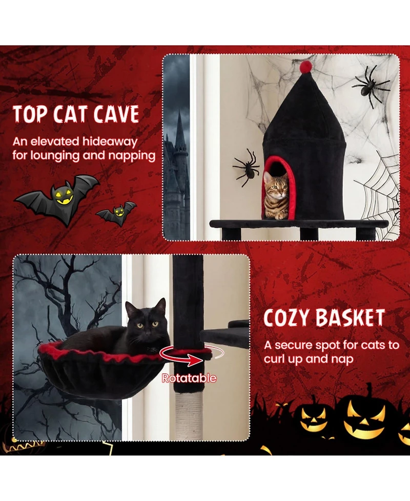 Hongge Gothic 63 Inch Cat Tree with Elevated Top Cave for Large Cats