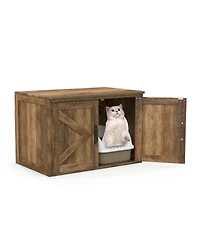 Hongge Flip-Top Hidden Cat Litter Box Enclosure with Double Barn Doors and Removable Divider